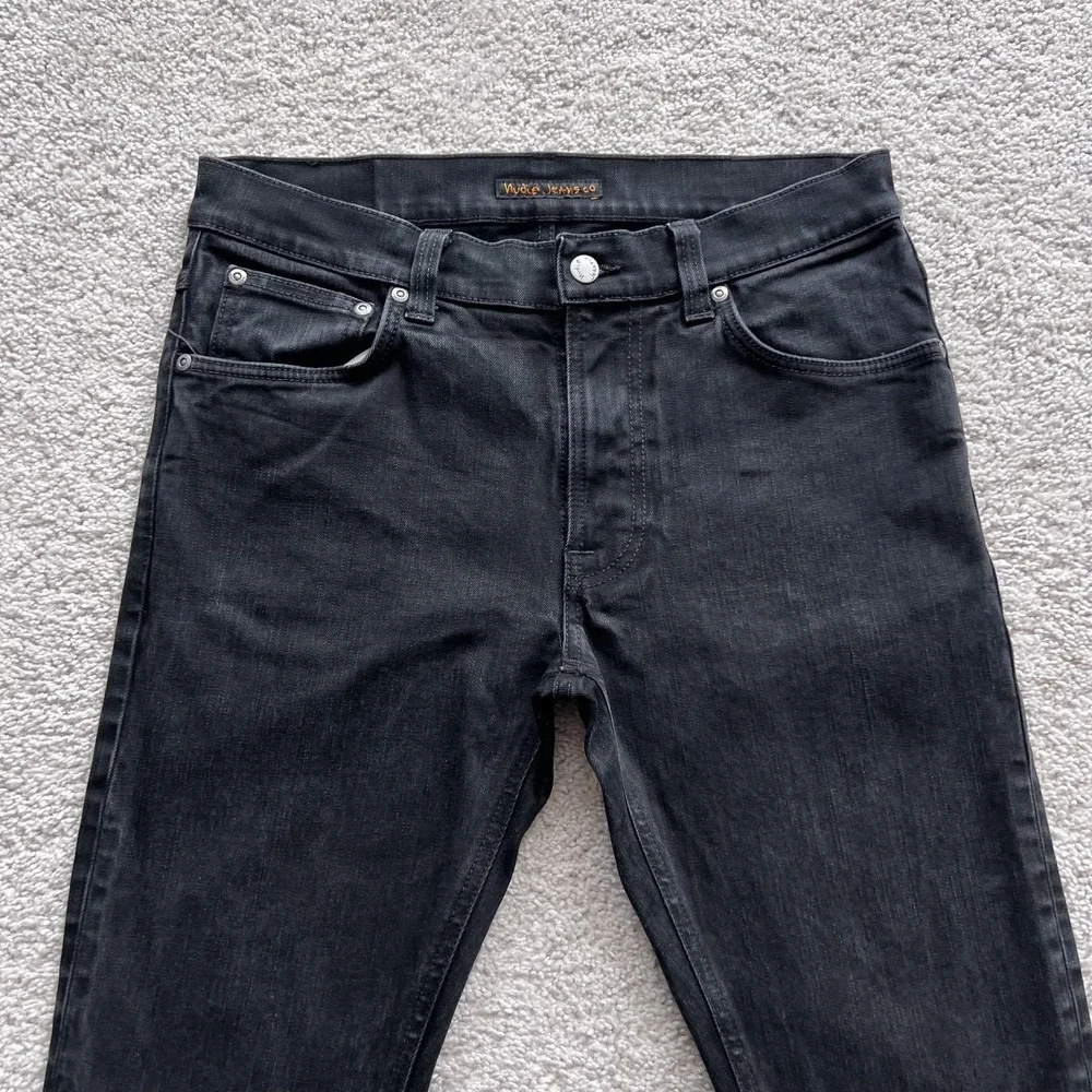 Nudie Jeans Lean Dean Jeans Mens 32x27 Black Slim Tapered Stretch Denim